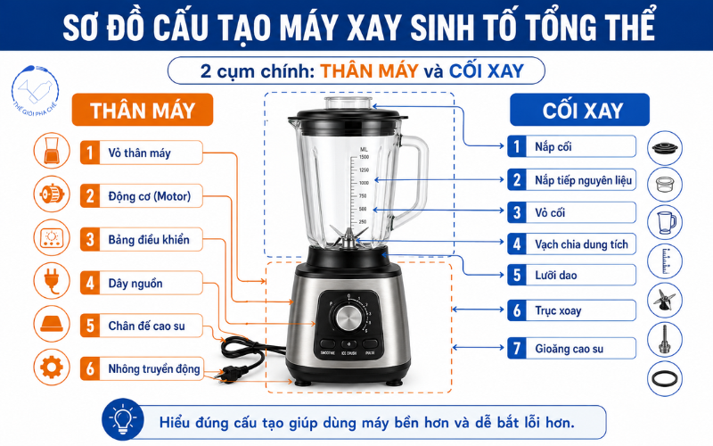 Cấu tạo máy xay sinh tố và nguyên lý hoạt động chi tiết từ A-Z