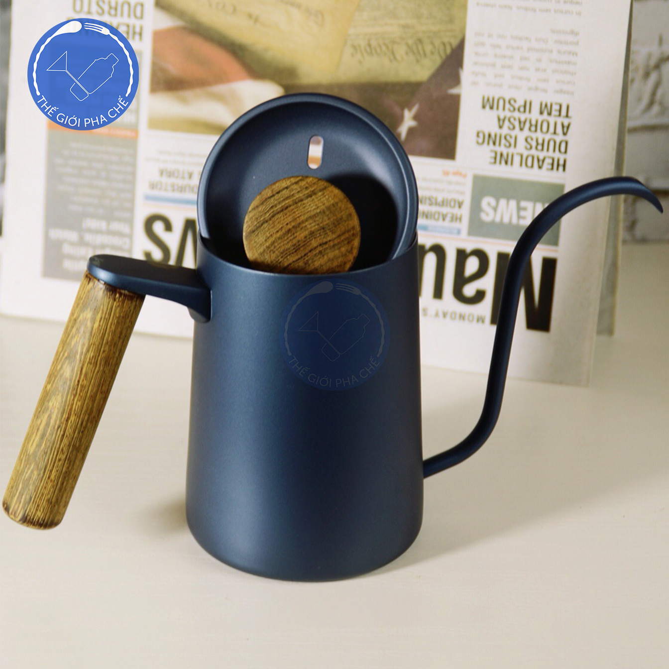Bình rót café Pour Over xanh đen tay gỗ 600ml - 4