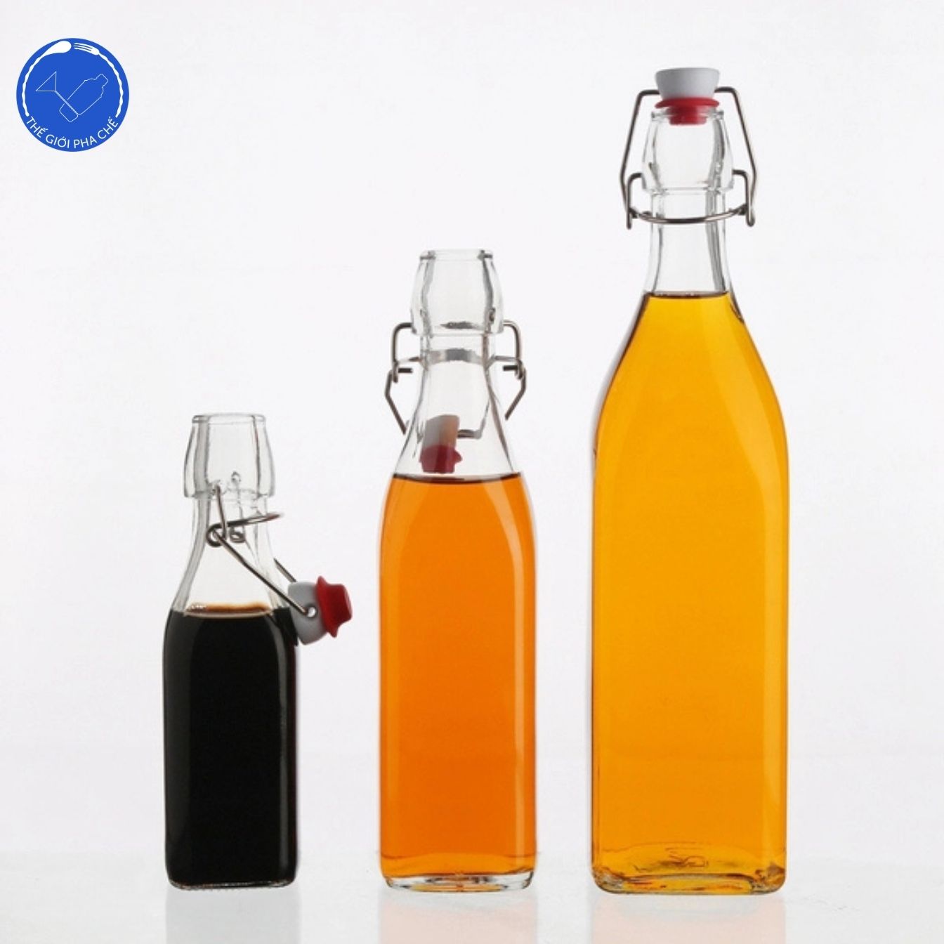 Chai thủy tinh nắp cài/ Chai kẹp vuông