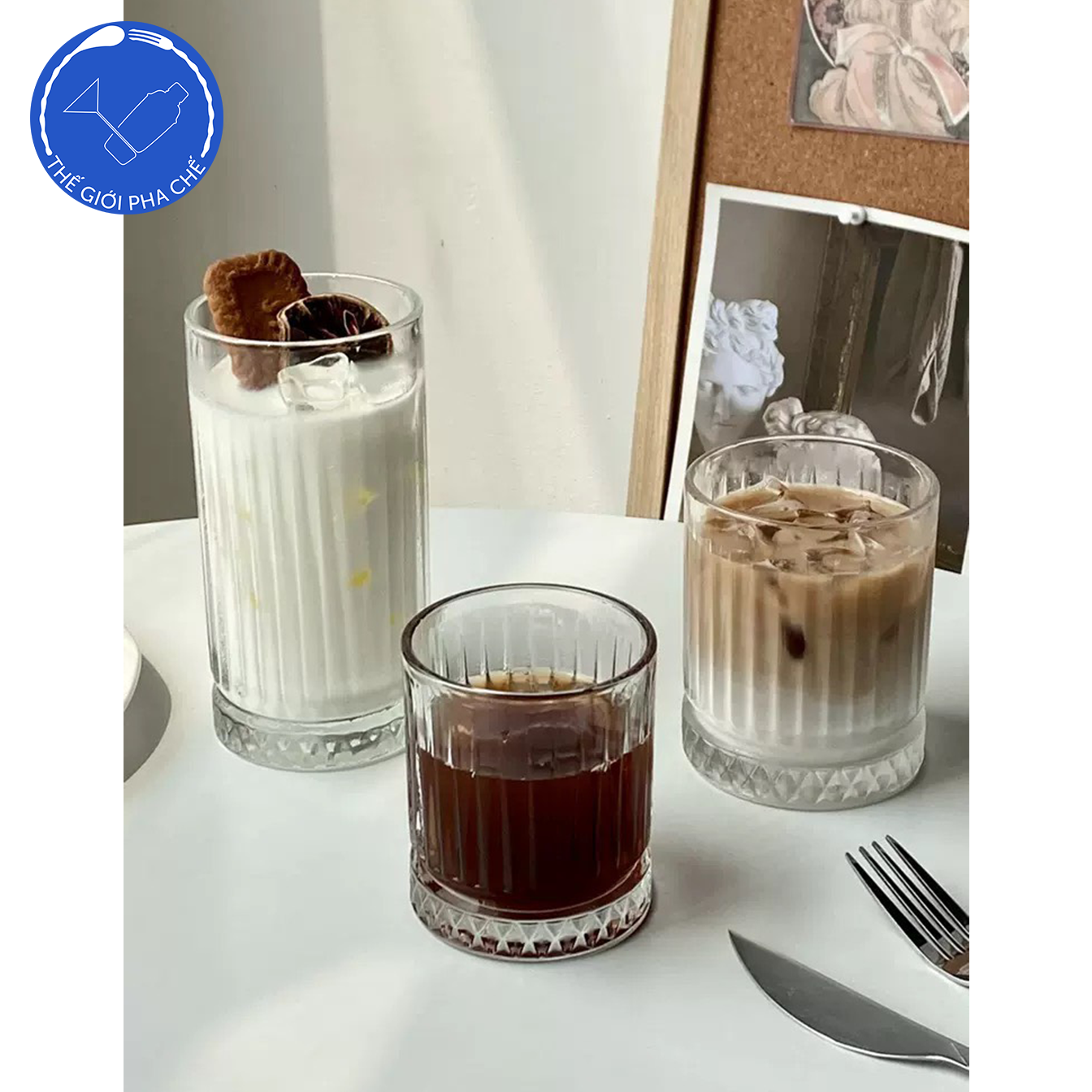 Cốc thủy tinh sọc đáy kim cương (bộ 6c) 355ml - 5
