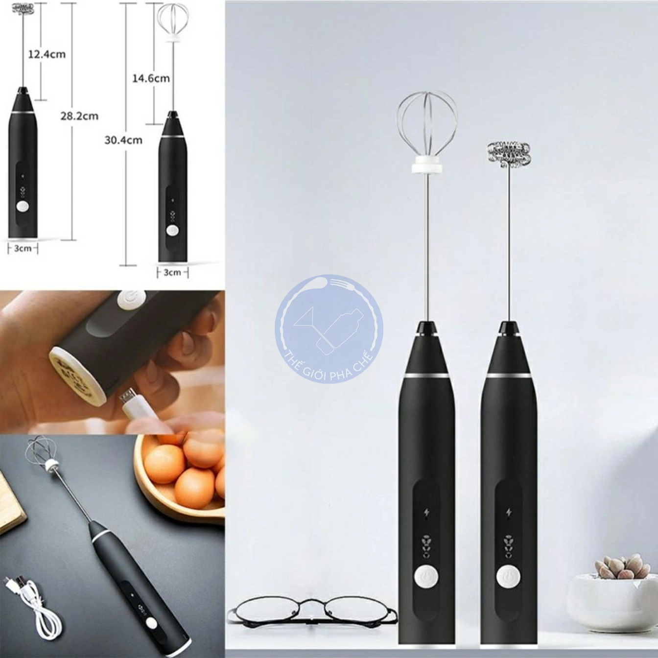 Máy đánh bọt sạc usb 2 đầu (đánh cafe/đánh trứng) - M0083