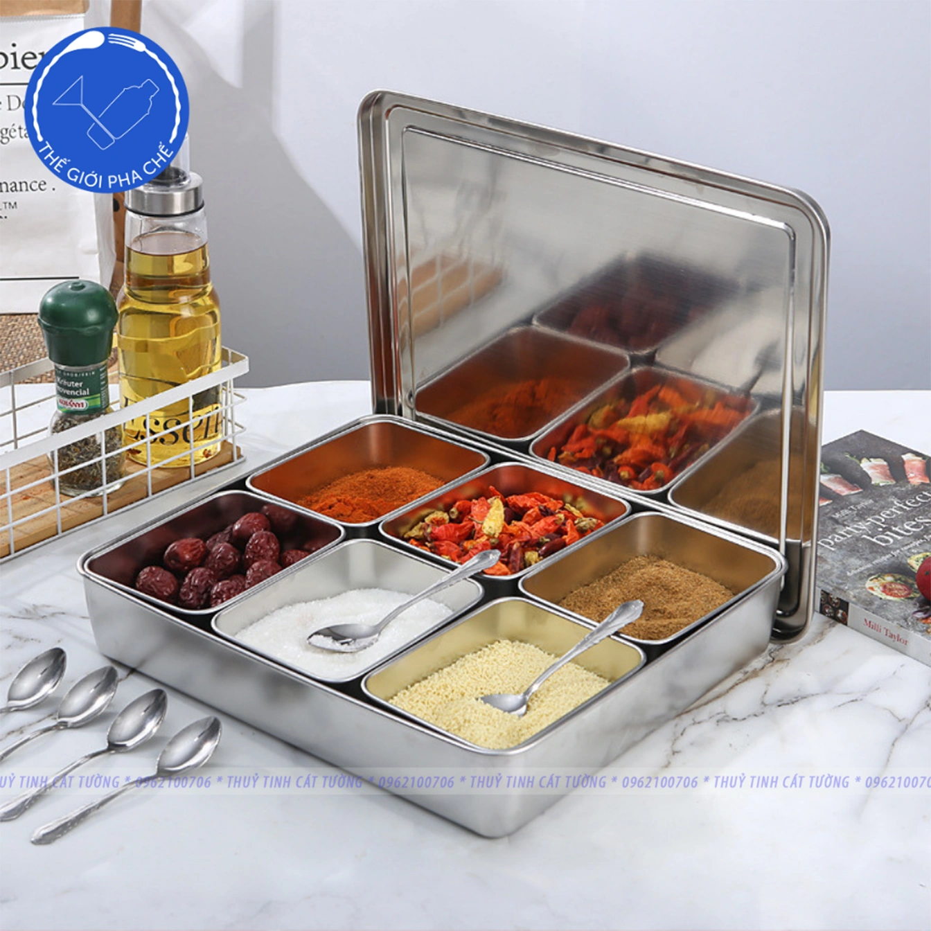Hộp đựng topping inox
