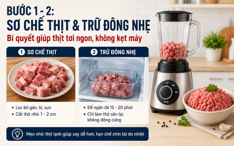 C&aacute;ch xay thịt bằng m&aacute;y xay sinh tố