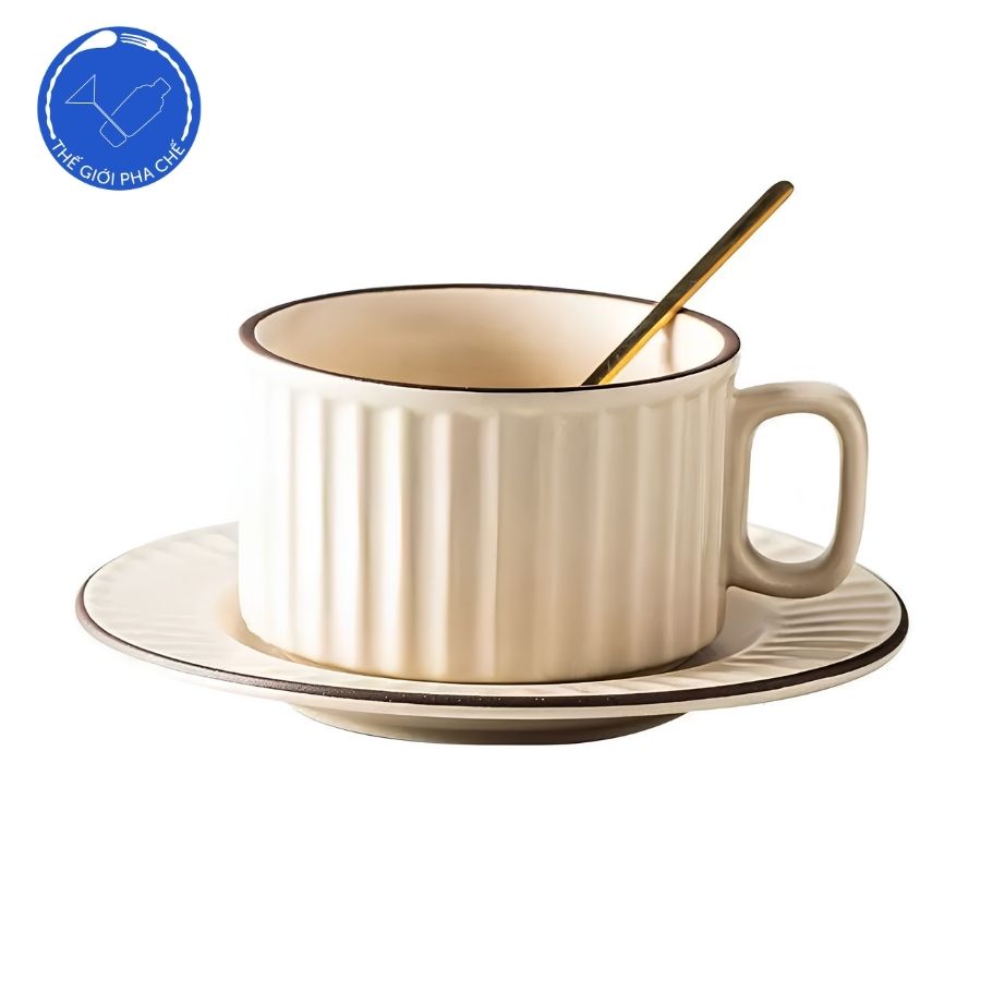Tách sứ capu đáy vuông kẻ 1 set 1 tách 1 đĩa s0180 220ml - 2