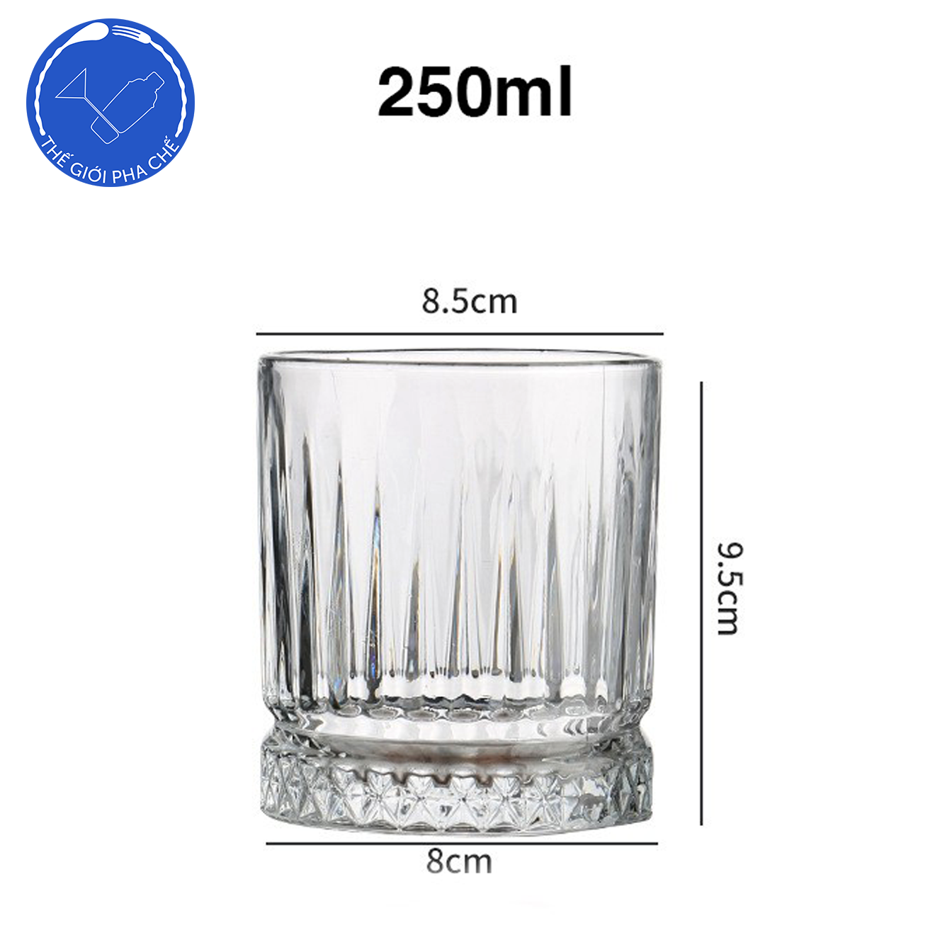 Cốc thủy tinh sọc đáy kim cương (bộ 6c) 200ml