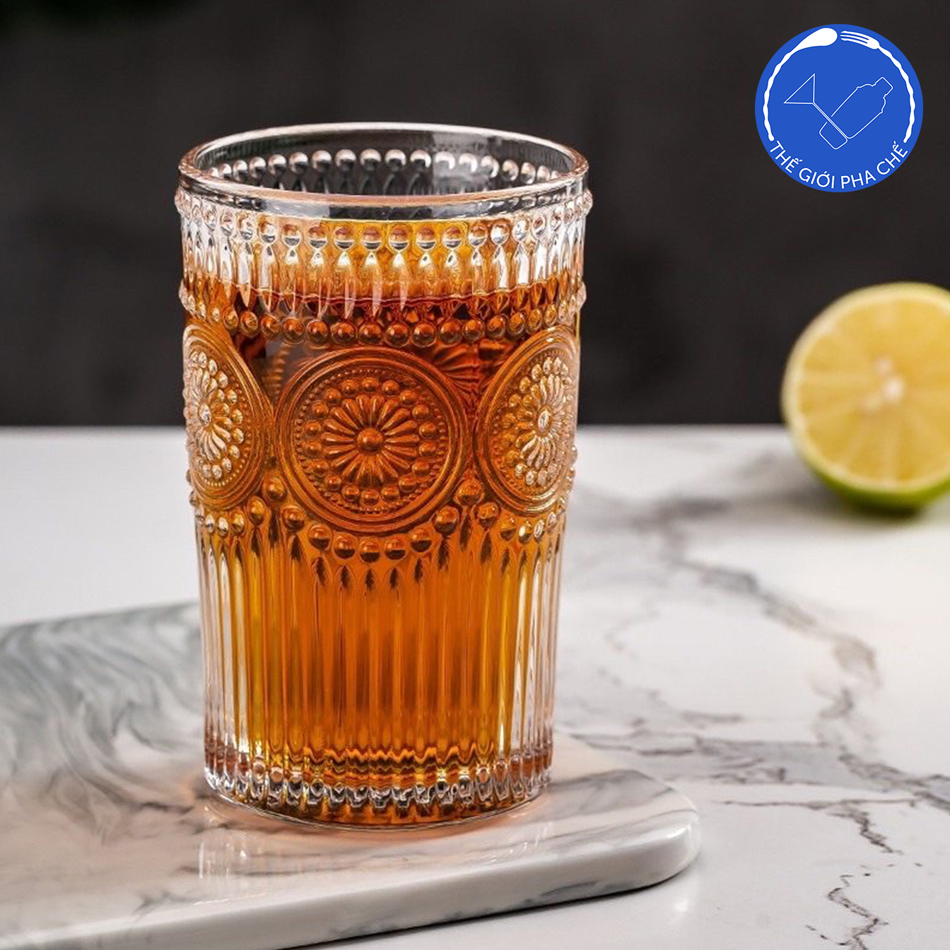 Cốc thủy tinh họa tiết trống đồng ( bộ 6 cái)380ml -12582 - 2
