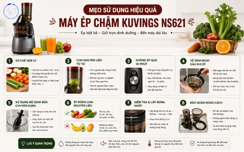 mẹo sử dụng máy ép Kuvings NS621