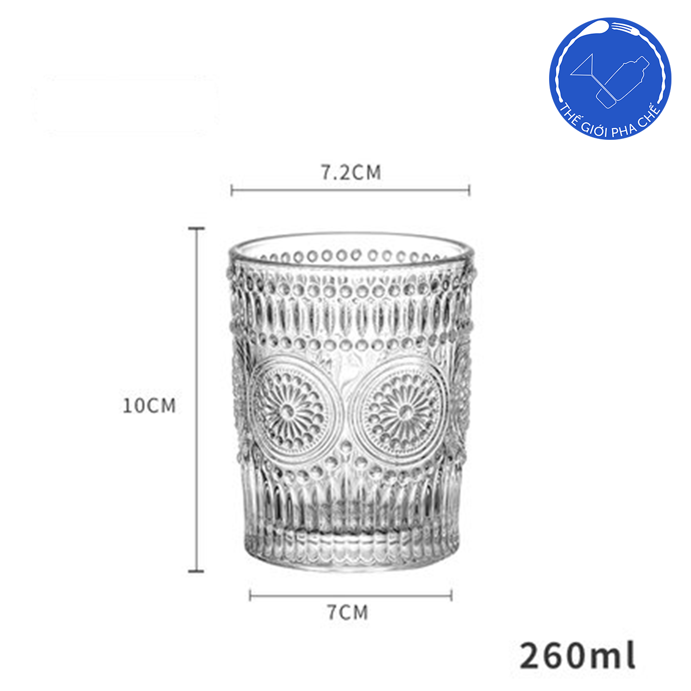Cốc thủy tinh họa tiết trống đồng (bộ 6 cái) 300ml