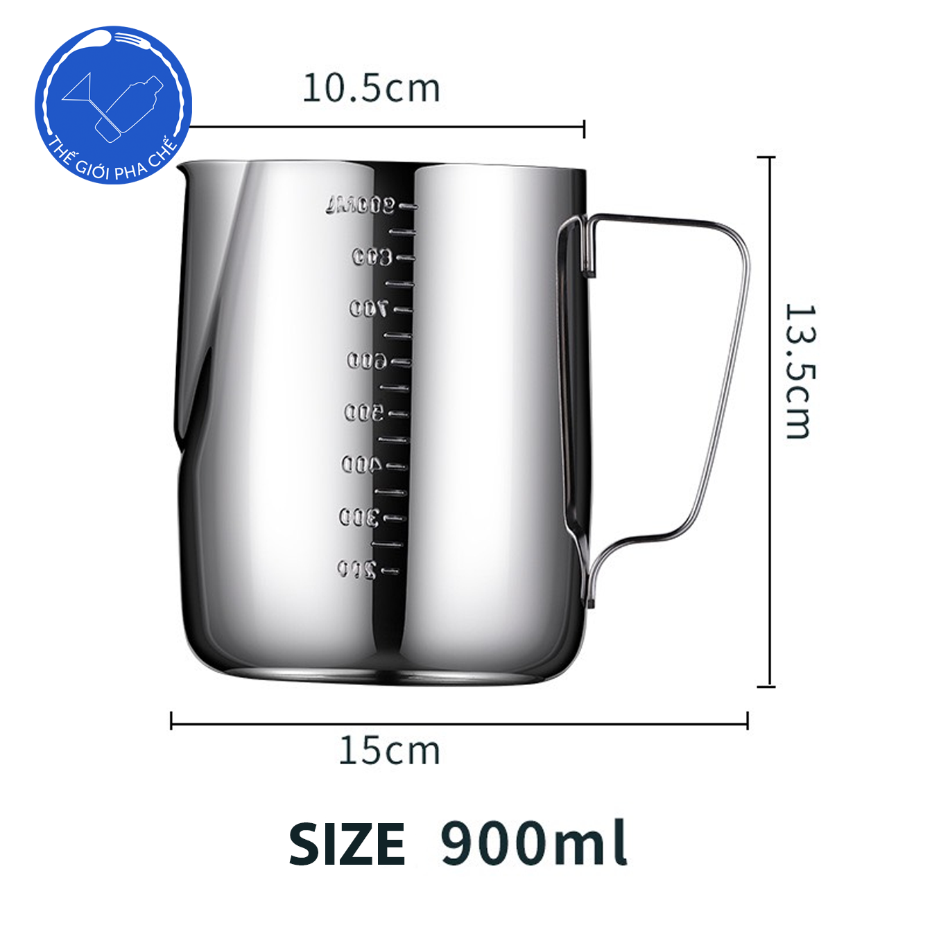 Ca đánh sữa inox có vạch đong (trong +ngoài) - 4