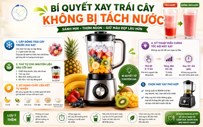 Cách xay trái cây không được phân tách nước chuẩn như ngoài hàng