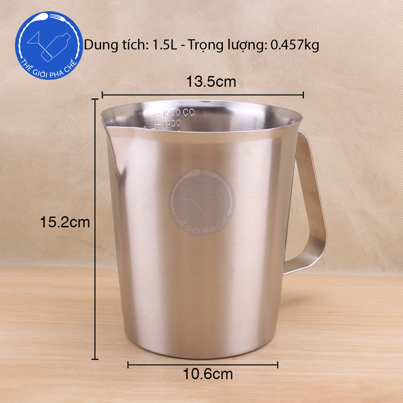 Ca đánh sữa inox có vạch đong (bên trong) - 8