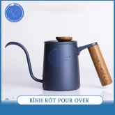 Bình rót café Pour Over xanh đen tay gỗ 600ml