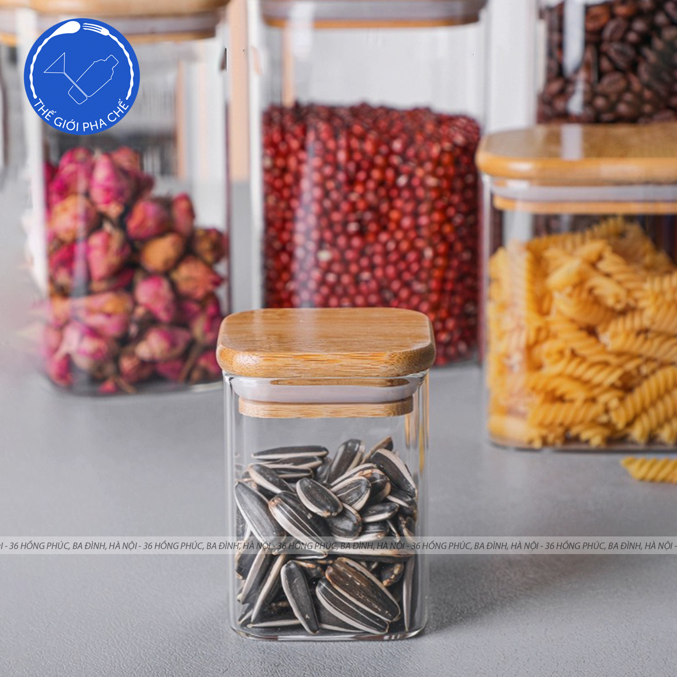 Lọ thủy tinh vuông nắp tre - 3