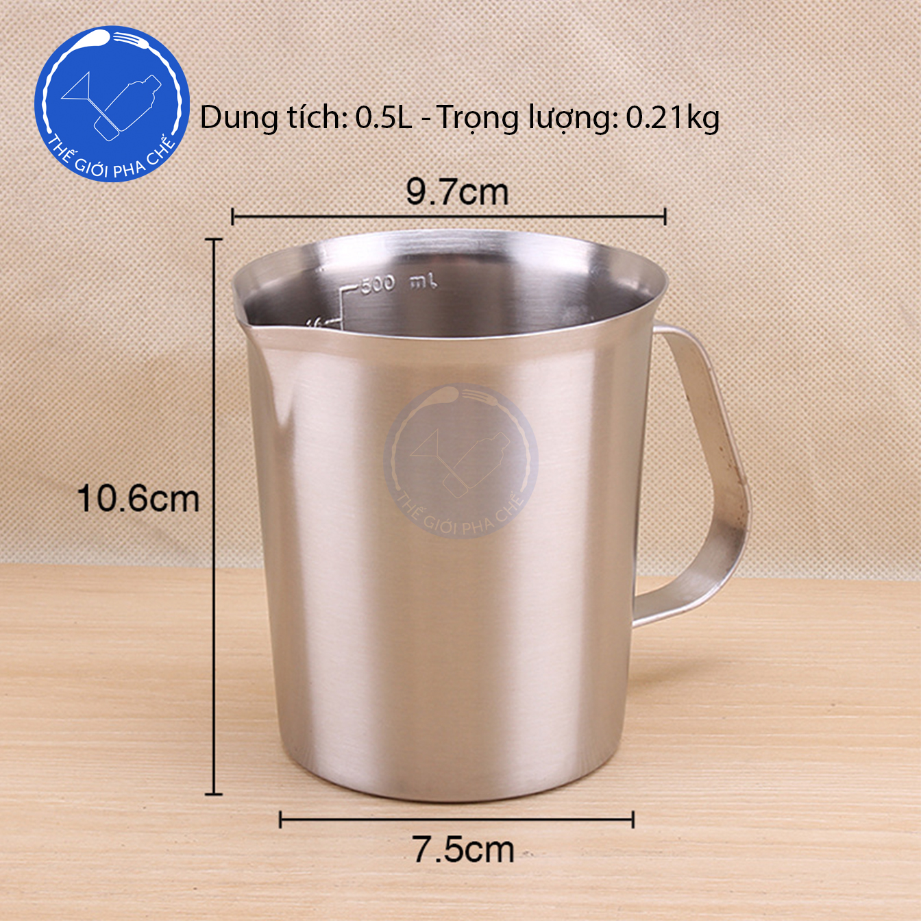 Ca đánh sữa inox có vạch đong (bên trong) - 6