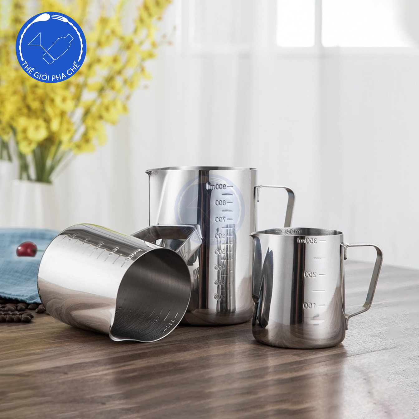 Ca đánh sữa inox có vạch đong (trong +ngoài) - 7