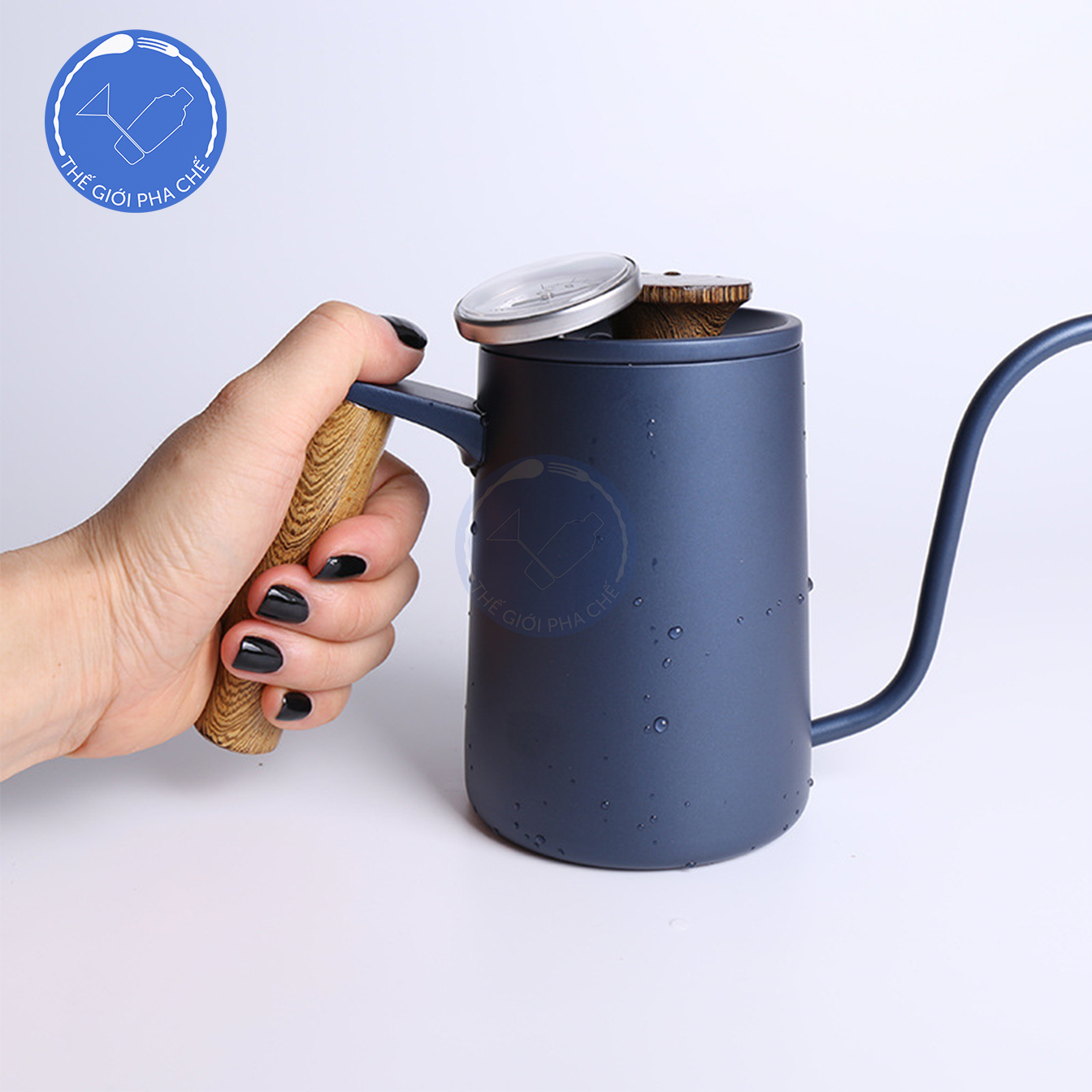 Bình rót café Pour Over xanh đen tay gỗ 600ml - 2