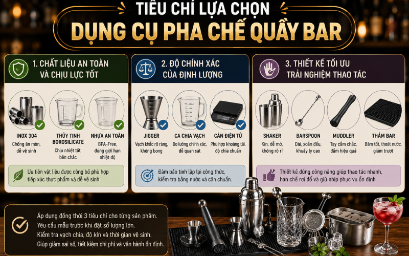 Tiêu chí lựa chọn dụng cụ pha chế