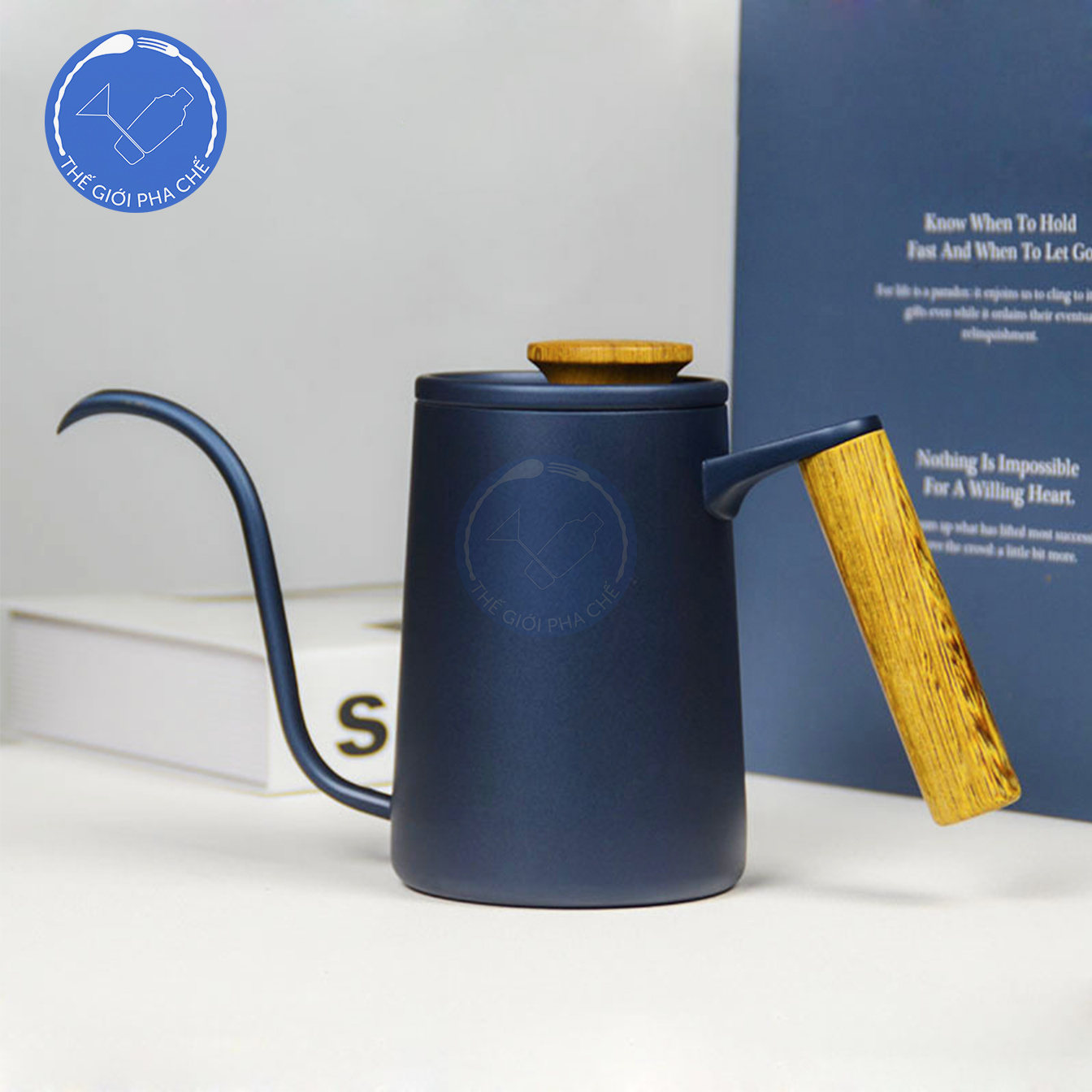 Bình rót café Pour Over xanh đen tay gỗ 600ml - 7