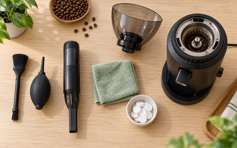 Dụng cụ chuẩn bị vệ sinh máy xay cà phê