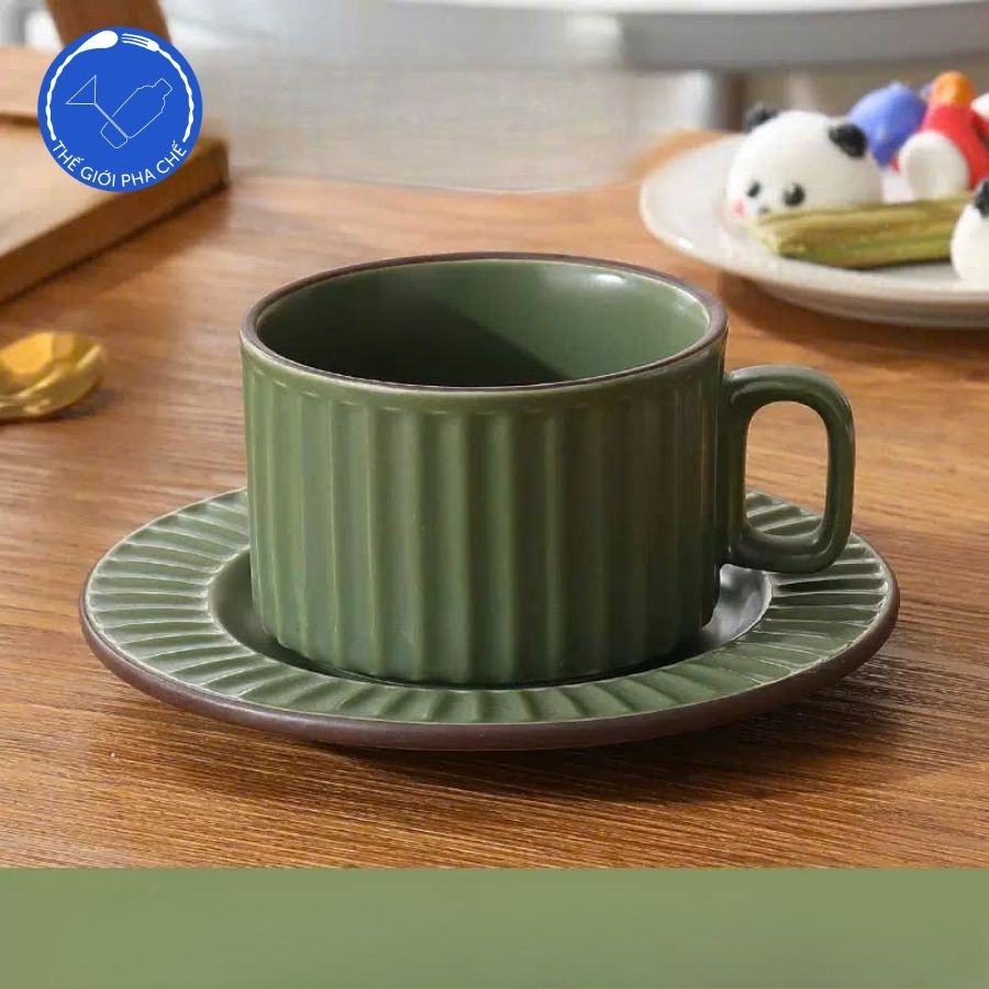 Tách sứ capu đáy vuông kẻ 1 set 1 tách 1 đĩa s0180 220ml - 3