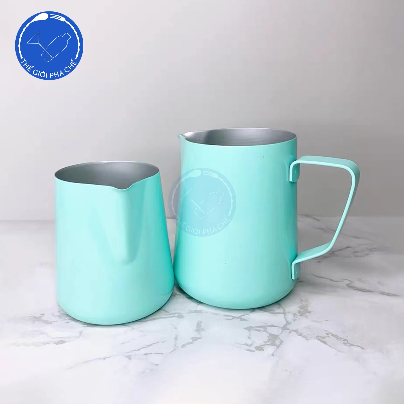 Ca đánh sữa inox màu xanh ngọc