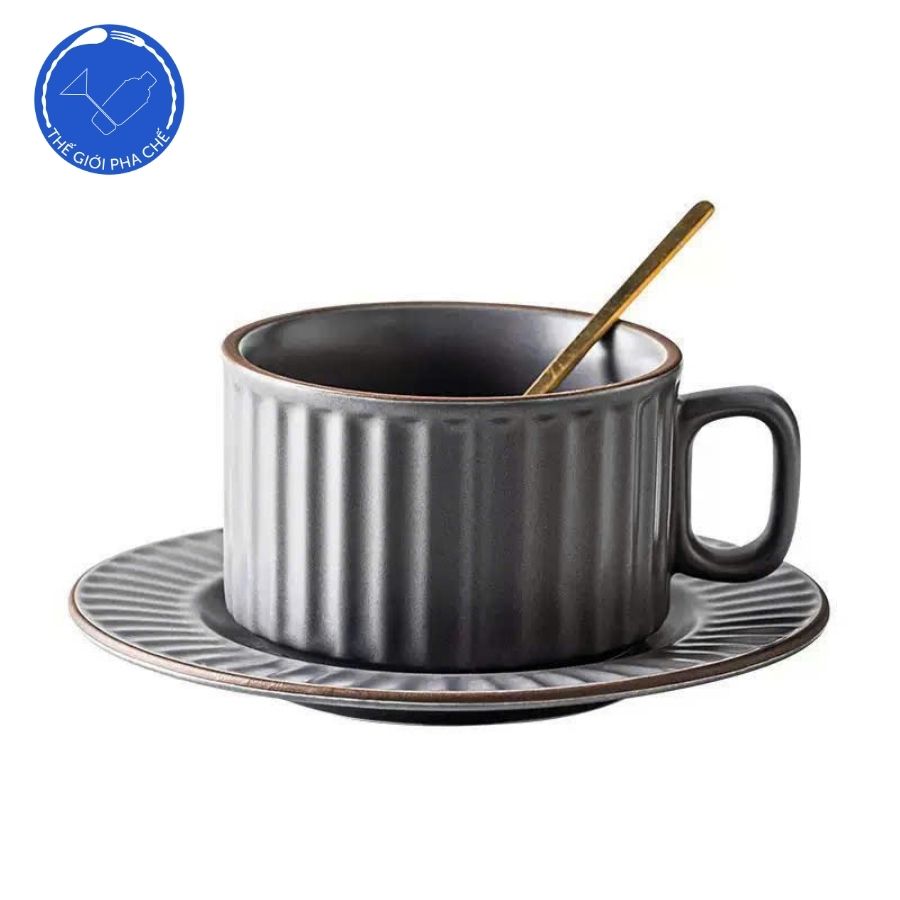 Tách sứ capu đáy vuông kẻ 1 set 1 tách 1 đĩa s0180 220ml - 4