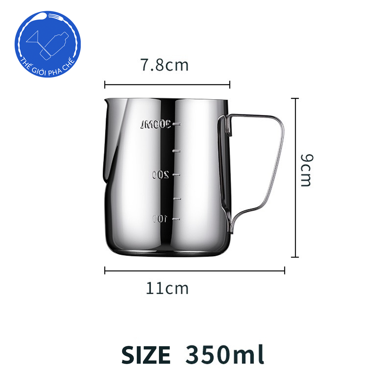 Ca đánh sữa inox có vạch đong (trong +ngoài) - 2
