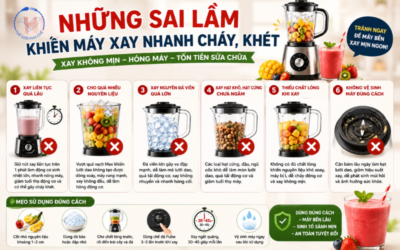 Những sai lầm khiến máy xay thường nhanh cháy, cháy