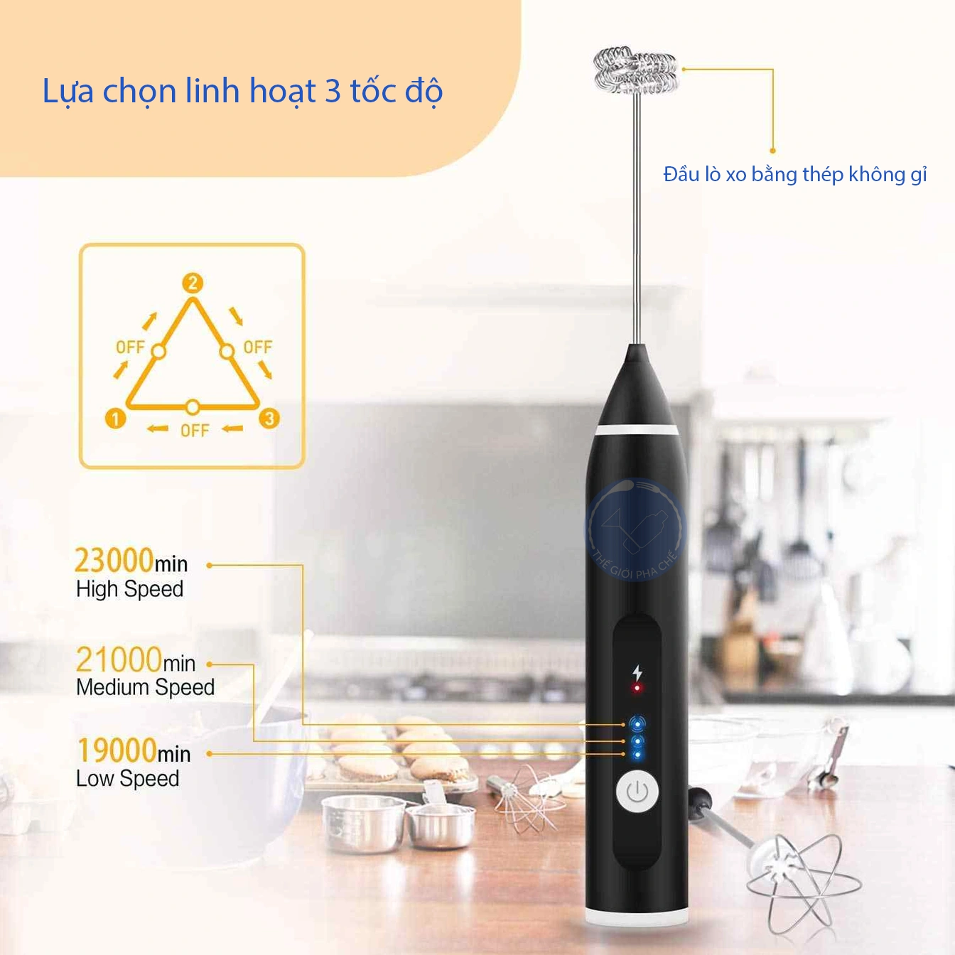 Máy đánh bọt sạc usb 2 đầu (đánh cafe/đánh trứng) - M0083