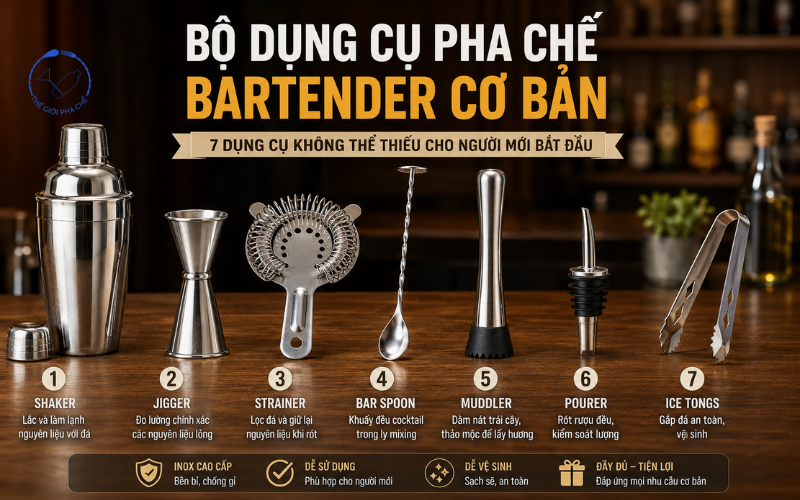 Bộ dụng cụ pha chế bartender cơ bản