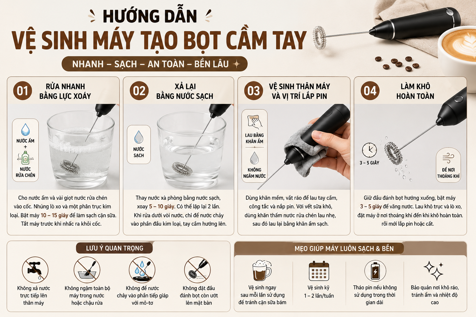 C&aacute;ch vệ sinh m&aacute;y tạo bọt cầm tay