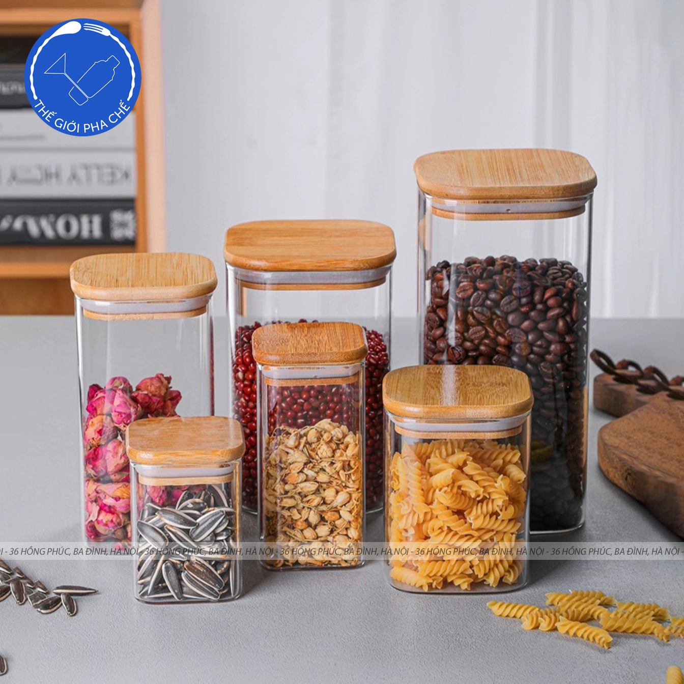 Lọ thủy tinh vuông nắp tre - 2