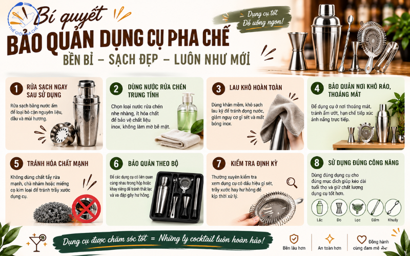 Bí quyết bảo quản dụng cụ pha chế