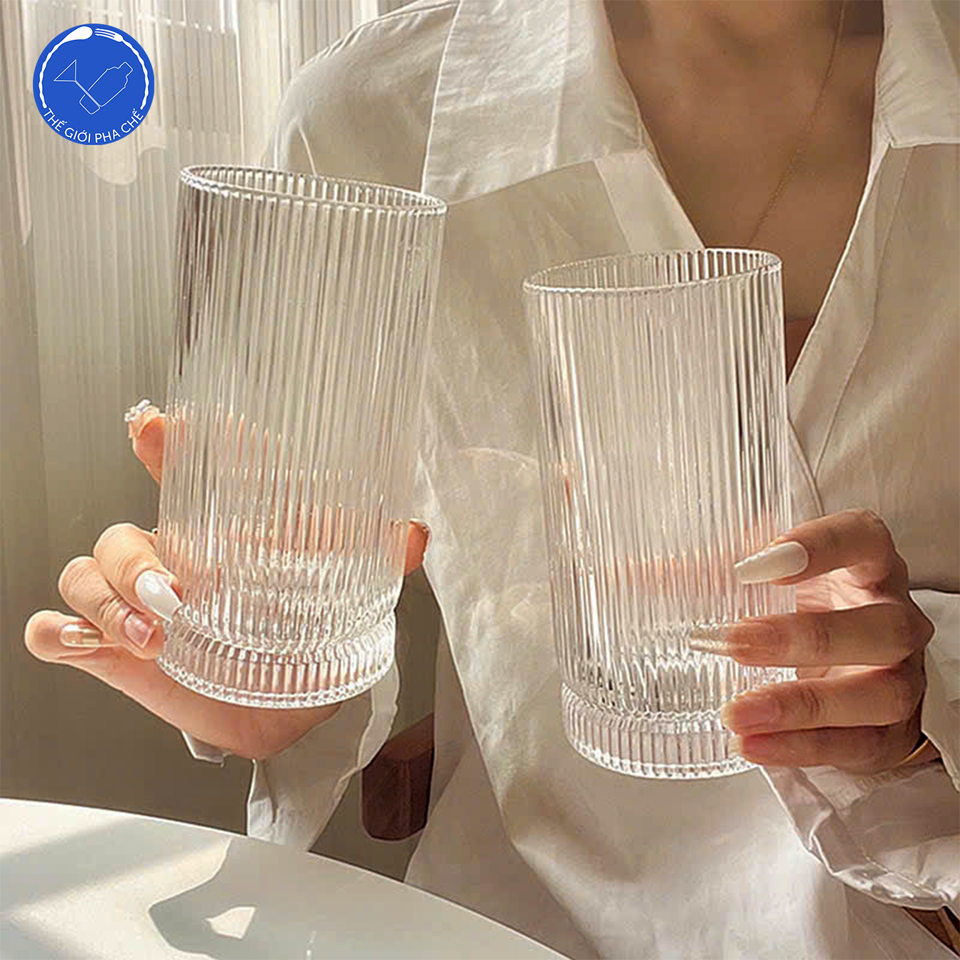 Ly thủy tinh kẻ sọc cao 450ml (Bộ 6c) -  814T
