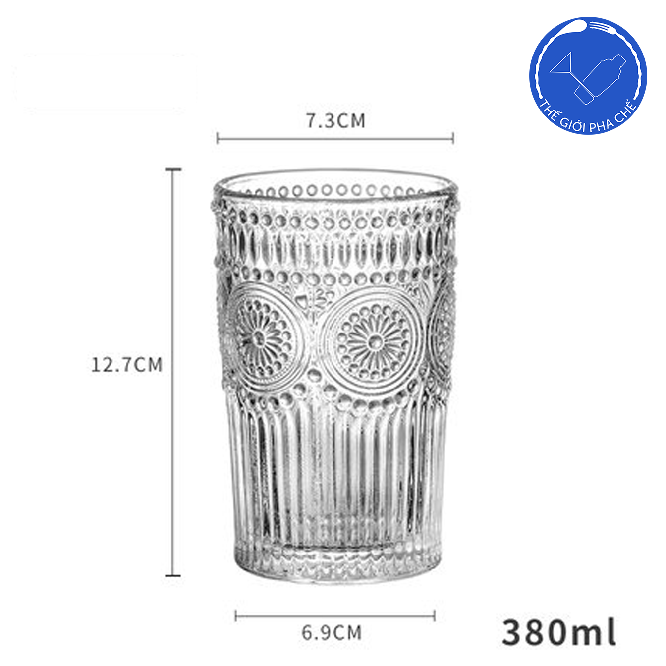 Cốc thủy tinh họa tiết trống đồng ( bộ 6 cái)380ml -12582