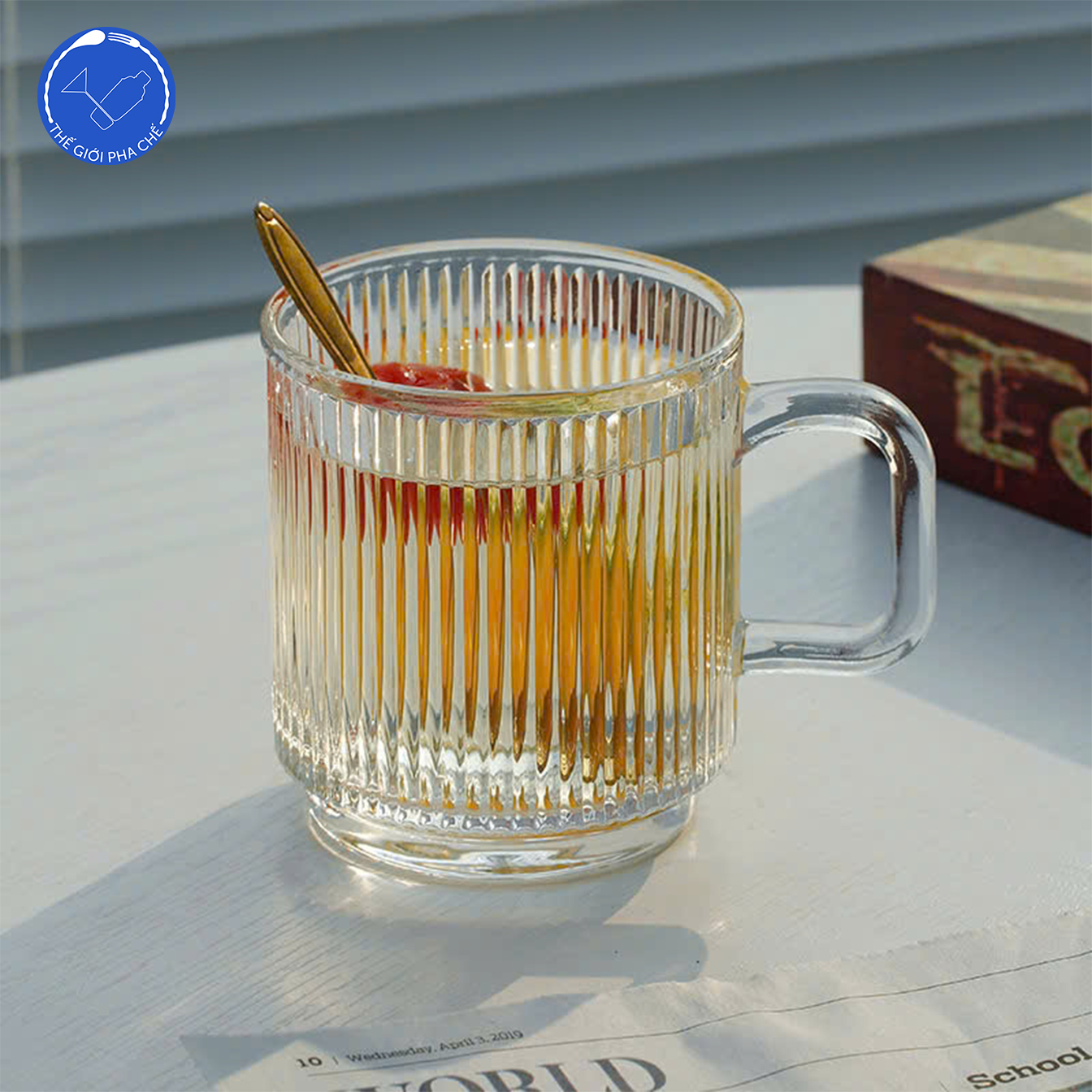 Cốc thủy tinh quai kẻ (Bộ 6c) 330ml - JB340B - 2