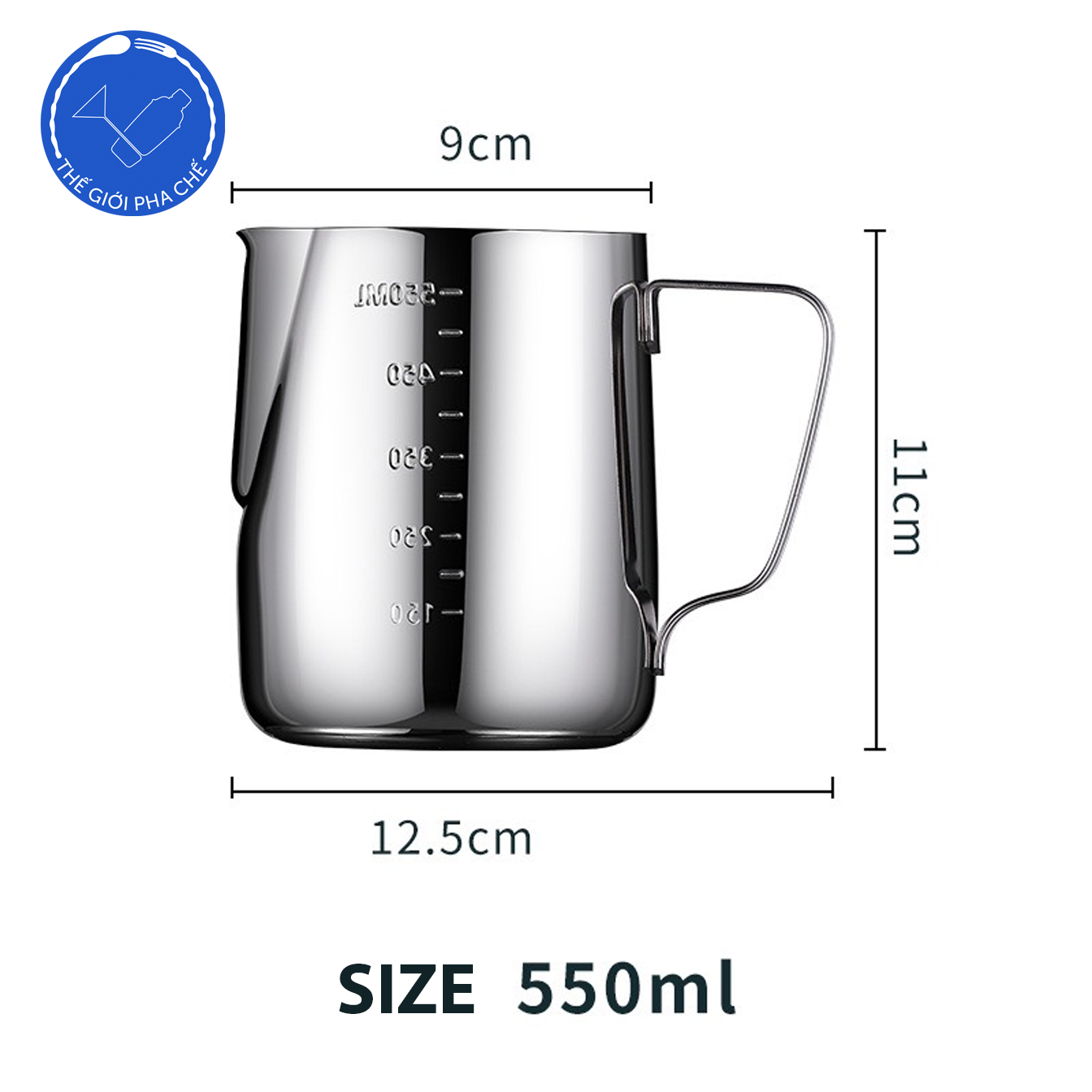 Ca đánh sữa inox có vạch đong (trong +ngoài) - 3